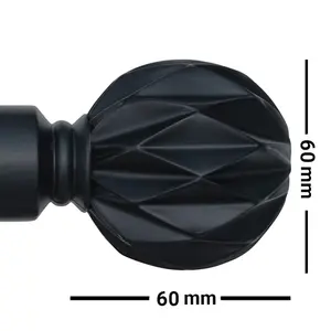 A.Unique Home Geo Ball Metal Extendable Curtain Pole With Rings and Fittings (25/28mm) - Matte Black, 120cm - 220cm Approx