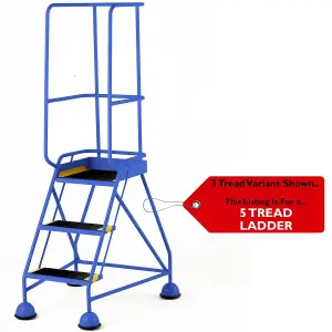 5 Tread Mobile Warehouse Steps & Guardrail BLUE 2.2m Portable Safety Stairs