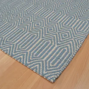 Teal Handmade Modern Wool Easy to Clean Geometric Rug For Dining Room Bedroom And Living Room-200cm X 300cm