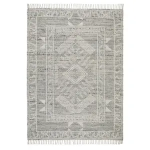 Melrose Blended Serenity Frilled End Grey Medium Area Rug 120/170cm