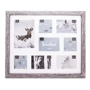 Kenro Harmony Woodland Silver Grey Rustic Wood Effect Collage Photo Frame for 8 Photos, Overall size: 40x50cm - HW4045GY