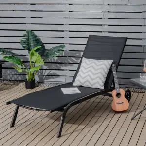 Costway Sun Lounger 6-Level Adjustable Fabric Chaise Chair Outdoor Relaxing Recliner