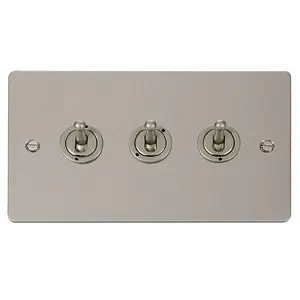 Flat Plate Pearl Nickel 3 Gang 2 Way 10AX Toggle Light Switch - SE Home