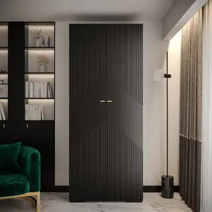 Black Manhattan II Modern Hinged Door Wardrobe W1000mm H2370mm D470mm - 2 Doors, 10 Shelves