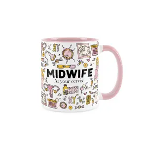 Midwife Mug - Humourous Trades Funny Novelty Gift - Tea/Coffee Hot Drinks Pink Ceramic Cup Present for Midwives/Fertility Doctors