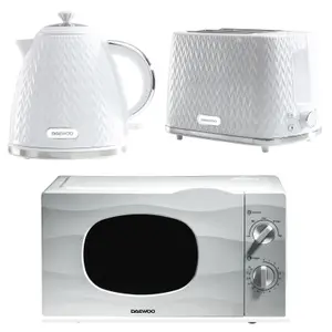 Daewoo Argyle White Microwave Kettle and Toaster Set 800W 20L, 2 Slice, 3000W Jug