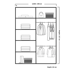 Double Mirror Sliding Door Wardrobe comes in Width 90cm/100cm/120cm/150cm/203cm/250cm(White - 150cm)