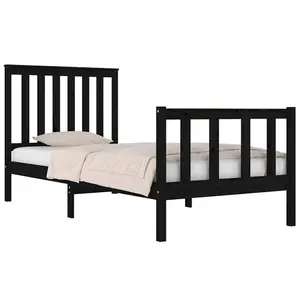 Berkfield Bed Frame Black Solid Wood Pine 90x190 cm 3FT Single