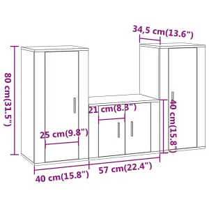 Berkfield 3 Piece TV Cabinet Set High Gloss White Engineered Wood