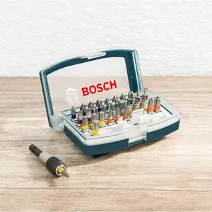 Bosch 32 Piece Screwdriver Drill Bit Set Colour Coded Magnetic Holder + Case