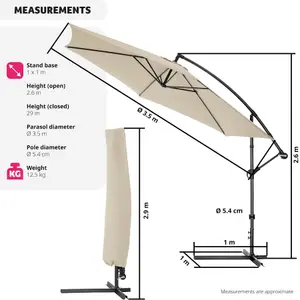 Parasol Ciccio - 350 cm, cantilever garden shade, adjustable tilt angle, with protective cover - beige