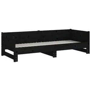 Berkfield Pull-out Day Bed Black Solid Wood Pine 2x(80x200) cm