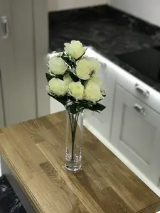 Best Artificial 9 Head White Rose Flower Spray Bouquet