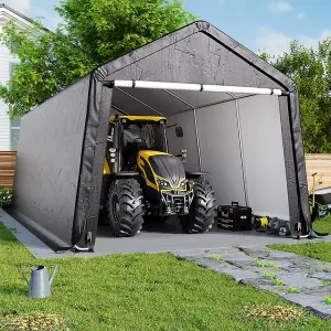 10x20FT Galvanized Tube Storage Shed Dark Grey with Roll-up Door