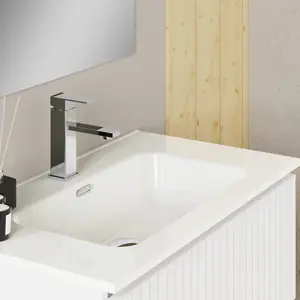 Banyetti Linea Matt White Ribbed Double Drawer Wall Hung Vanity Unit 800mm x 460mm