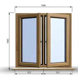 1045mm (W) x 1045mm (H) Wooden Stormproof Window - 2 Opening Windows (Left & Right) - Toughened Safety Glass