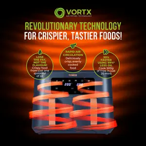 Tower Vortx Dual Basket Air Fryer with Two 4.25L Baskets 2400W Midnight Blue/Rose Gold