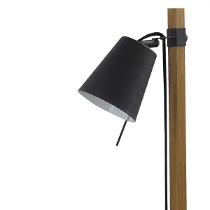 GoodHome Menonry Industrial Matt Black Wood effect Floor light