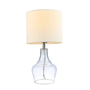 Modern Transparent Glass Lamp with Natural Linen Fabric Shade and Clear Cable