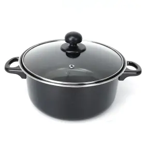 Black 7 Piece Non Stick Cookware Set Cooking Pot Frying Pan Saucepan With Lids