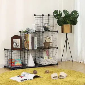 SONGMICS 6-Cube Wire Grid Storage Rack, Interlocking Shelving Unit with Metal Mesh Shelves and PP Plastic Sheets