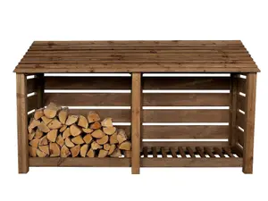 Slatted wooden log store W-227cm, H-126cm, D-88cm - brown finish