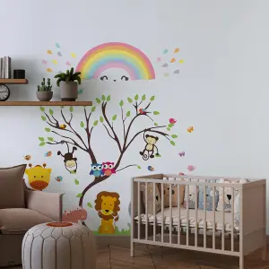 Walplus Combo Kids - Safari Animals Over The Rainbow Wall Sticker PVC