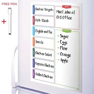 Colour Shopping List Fridge Planner Magnetic Whiteboard with Marker A3 Week Daily Planner