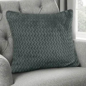 Moneeba Snug Soft Chevron Patterned Mink Moda Plush Cushion Charcoal / 43cm x 43cm