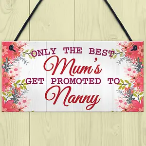 Red Ocean BEST MUMS Promoted to NANNY Pregnancy Gift Baby Hanging Plaque Grandchild Sign