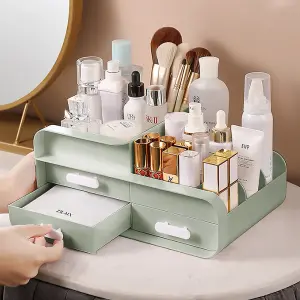 Green 3 Drawers Multifunctional Plastic Makeup Storage Desk Organizer for Stationery Marker Pens