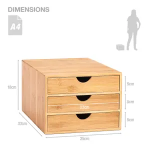 Woodluv 3 Drawer Bamboo Home Office Desktop Tidy A4 Sturdy Stationary Storage Organiser Unit, W25 X D33 X H18.5cm