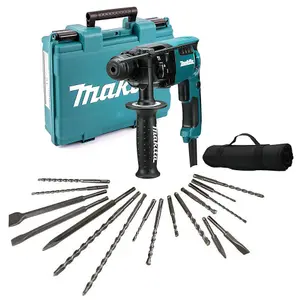 Makita HR1840 240v SDS Plus 2 Mode Rotary Hammer Drill 470w + 17pc SDS Bit Set