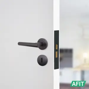 AFIT Matt Black Key Lock Door Handle Set - Handles, Sash Lock & 2 Escutcheons - Olvera Range