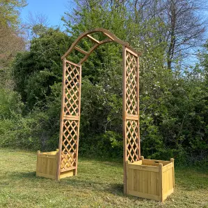 Dorchester Wooden Arch with Planters and Ground Spikes