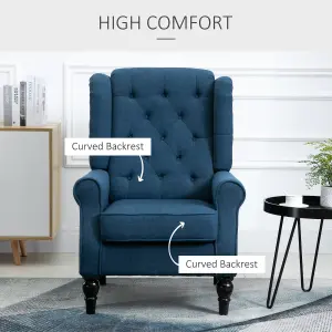 HOMCOM Accent Armchair Home Furniture Retro Tufted Club Wood Fabric Blue