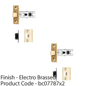 2 PACK - 64mm Bolt Through Tubular Door Latch Square Strike Plate Forend Polished Brass