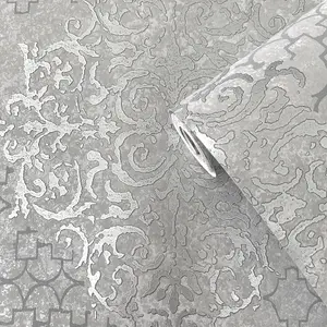 Lustre Collection Metallic Embossed Damask Wallpaper Roll