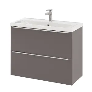 GoodHome Imandra Slimline Gloss Warm Grey Wall-mounted Bathroom Cabinet (H) 600mm (W) 800mm