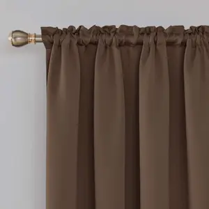 Deconovo Room Darkening Curtains Thermal Insulated Rod Pocket Curtains Decorative Blackout Curtains 52 x 63 Inch Brown 2 Panel