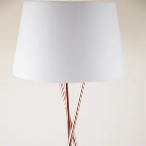 First Choice Lighting Pair Copper Tripod Floor Lamp with White Fabric Shade