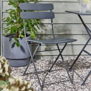 Grey 3pc Metal Square 2 Seater Folding Patio Set Indoor Furniture Dining Table & Chairs Set Bistro Set