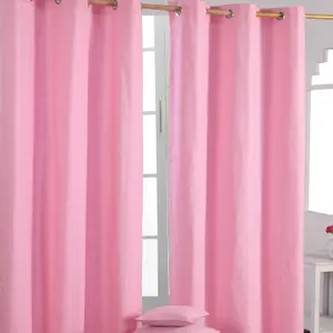 Homescapes Plain Pink Cotton Eyelet Curtains 117 x 137 cm