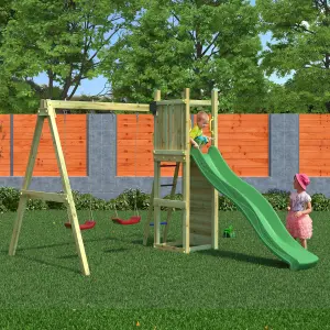 Shire Rumble Ridge Climbing Frame with Rock Wall, Double Swing and Slide