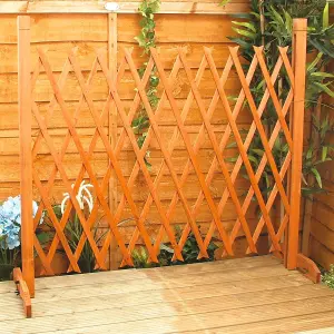 Expanding Trellis Garden Fence - Versatile & Portable Brown Freestanding Wooden Decorative Lattice Screen - Expands to 6'2"