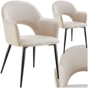 Dining Chair Sachel - padded armchair in velvet look, continuous backrest - cream