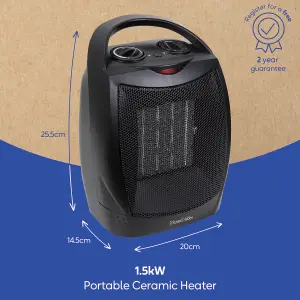 Russell Hobbs Electric Heater 1500W Portable PTC Ceramic Black RHFH1006B