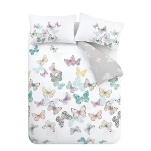 Catherine Lansfield Bedding Scatter Butterfly Duvet Cover Set with Pillowcases Heather