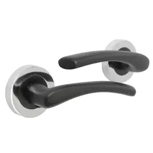 Zena Door Handle Modern Design Matt Black Lever on Chrome Rose Internal + Latch