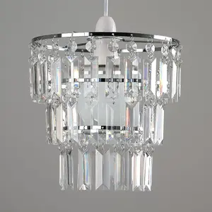 ValueLights Kelsks Modern 3 Tier Ceiling Pendant Light Shade with Clear Acrylic Jewel Effect Droplets